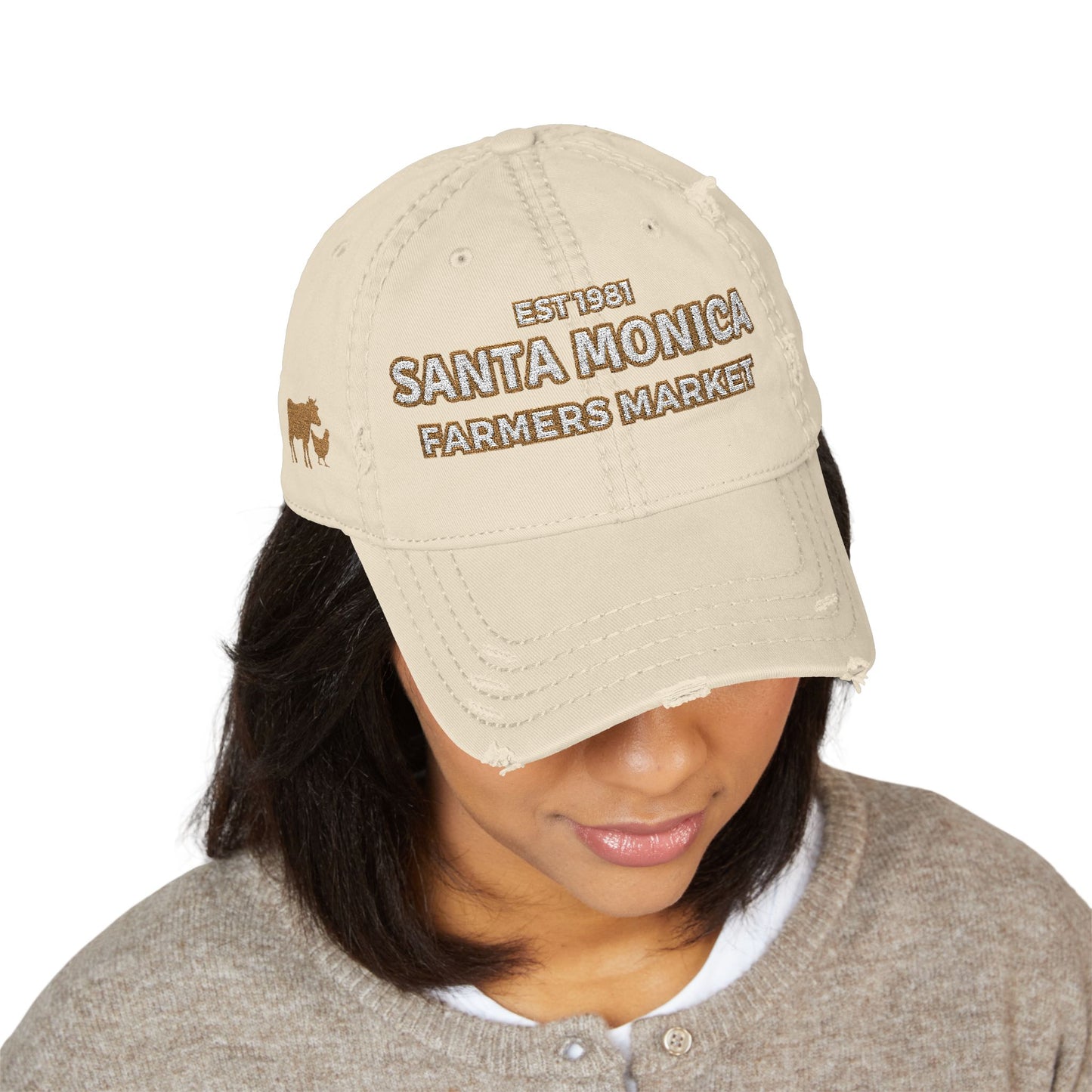 Santa Monica Farmers Marcket Distressed Embroidered Baseball Cap